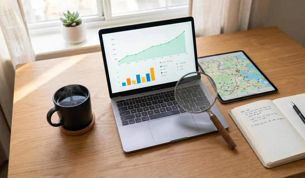 A professional strategist analyzing how to steal traffic and visitors of competitors website using data charts.